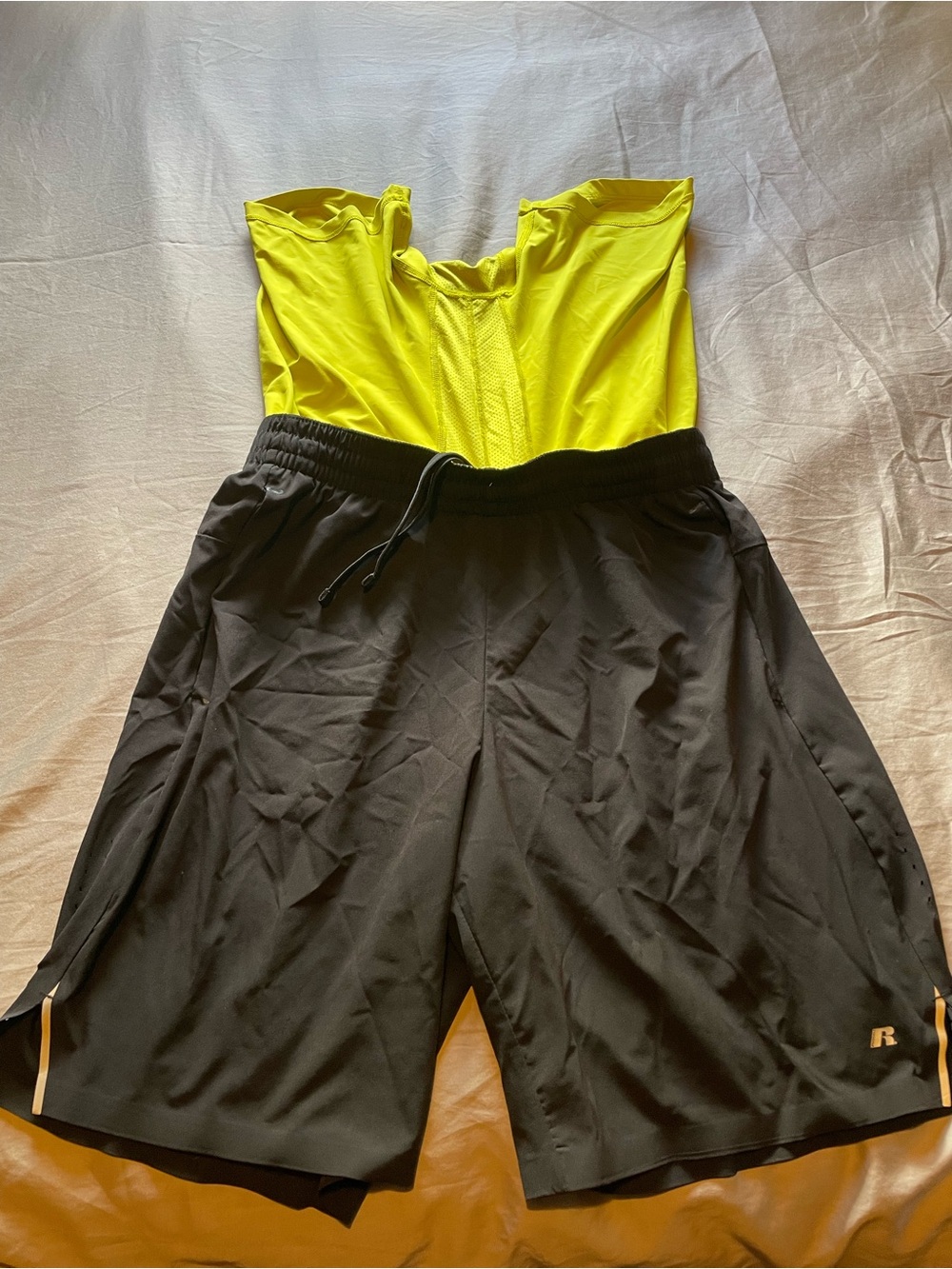 Russell Athletic Black Track Shorts with Neon Yellow Lining Dri-power 360